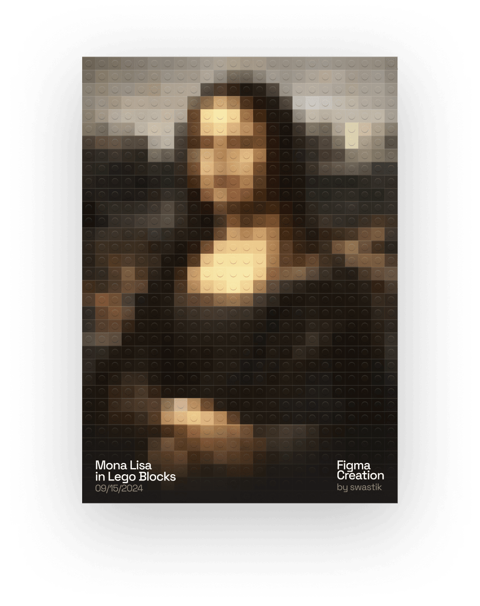 Mona Lisa portrait pixelated into LEGO blocks